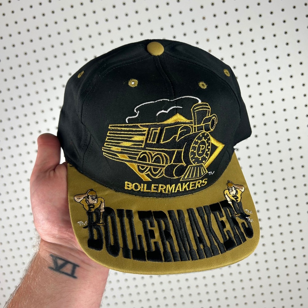 Purdue Boilermakers Headmaster Snapback Hat Black Gold NCAA Block Cap Vintage